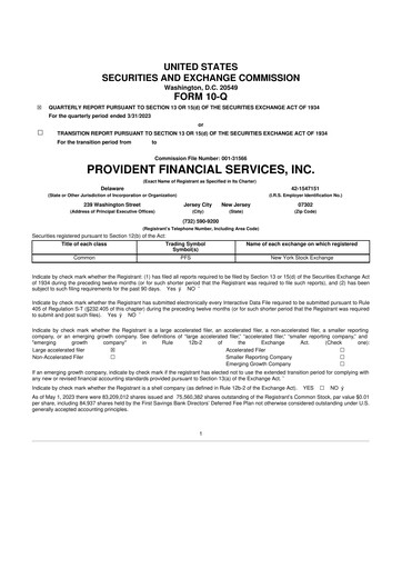 Thumbnail Provident Financial Services 10-Q Quarterly Report FY2023 
