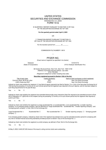 Miniature Pfizer 10-Q Rapport trimestriel 2023 