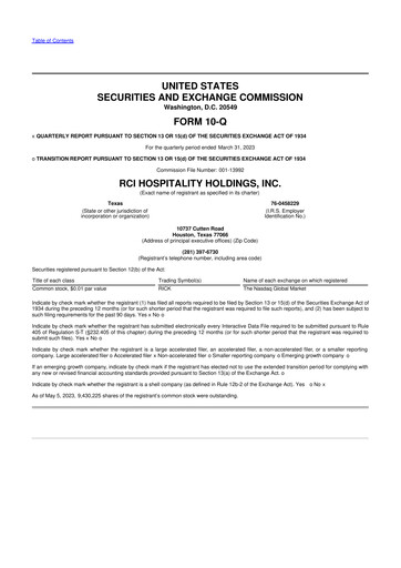 Thumbnail RCI Hospitality Holdings 10-Q Quarterly Report FY2023 