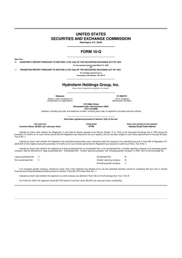 Thumbnail Hydrofarm 10-Q Quarterly Report FY2023 