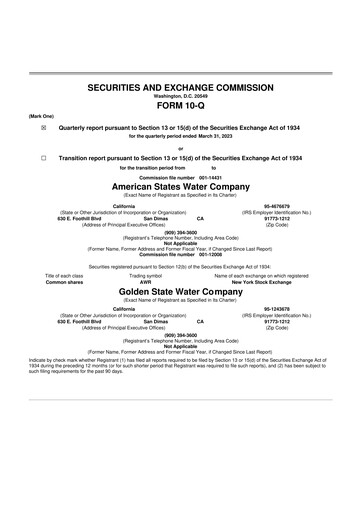 Thumbnail American States Water
 10-Q Quarterly Report FY 