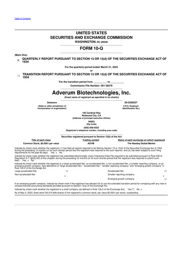 Thumbnail Adverum Biotechnologies
 10-Q Quarterly Report FY2023 