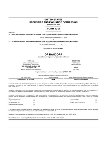 Miniature OP Bancorp (Open Bank) 10-Q Rapport trimestriel 2023 