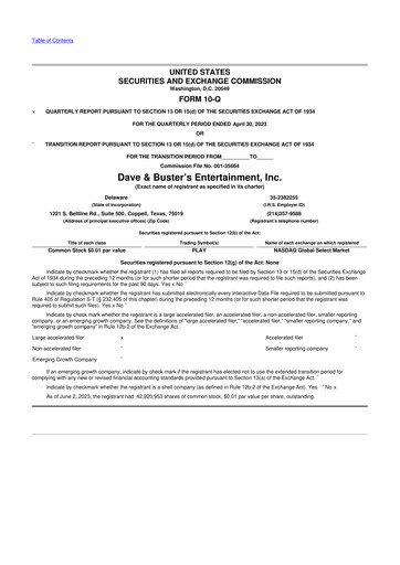 Thumbnail Dave & Buster's
 10-Q Quarterly Report FY2023 