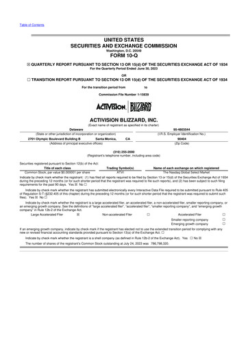 Thumbnail Activision Blizzard 10-Q Quarterly Report FY2023 