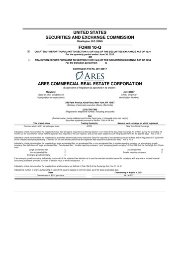 Thumbnail Ares Commercial Real Estate 10-Q Quarterly Report FY2023 