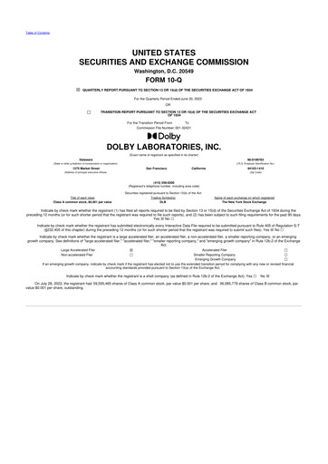 Thumbnail Dolby 10-Q Quarterly Report FY2023 