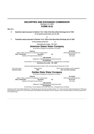 Thumbnail American States Water
 10-Q Quarterly Report FY 