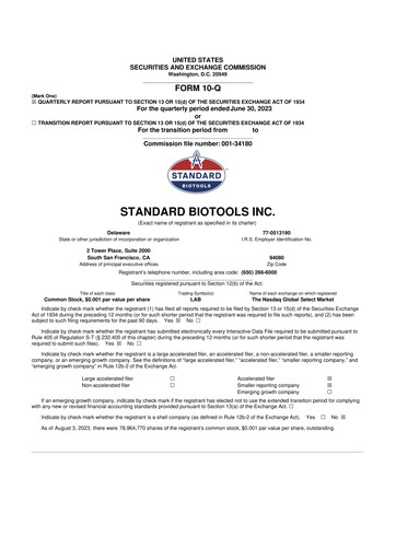 Thumbnail Standard BioTools 10-Q Quarterly Report FY2023 