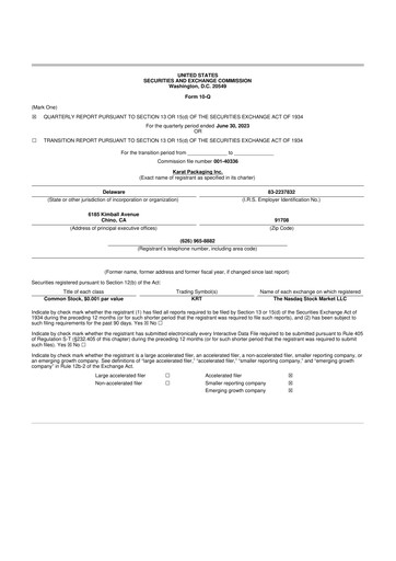 Thumbnail Karat Packaging 10-Q Quarterly Report FY2023 