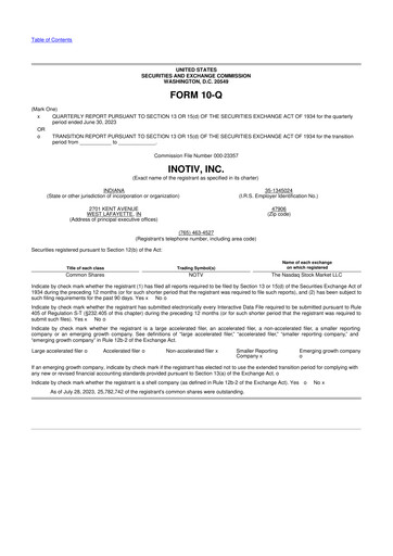 Thumbnail Inotiv 10-Q Quarterly Report FY2023 