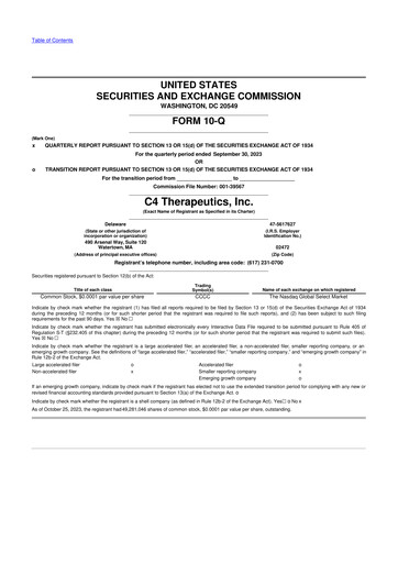 Thumbnail C4 Therapeutics 10-Q Quarterly Report FY2023 