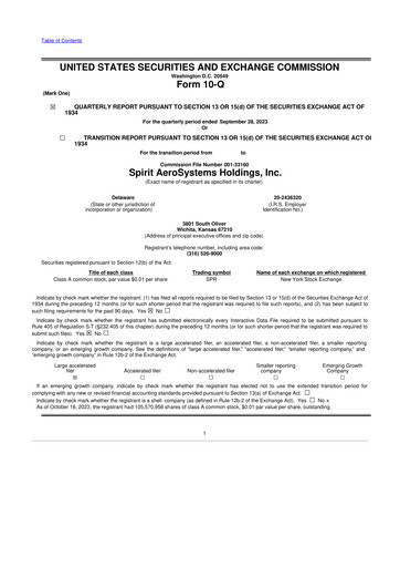 Miniature Spirit AeroSystems 10-Q Rapport trimestriel 2023 