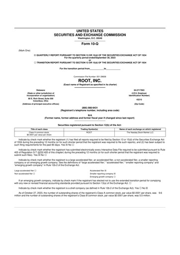 Miniature Root Insurance
 10-Q Rapport trimestriel 2023 