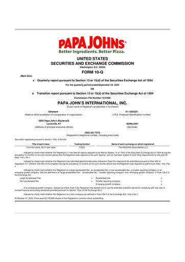 Thumbnail Papa John's Pizza
 10-Q Quarterly Report FY2023 