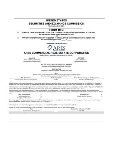 Thumbnail Ares Commercial Real Estate 10-Q Quarterly Report FY2023 