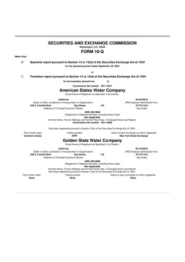 Thumbnail American States Water
 10-Q Quarterly Report FY 