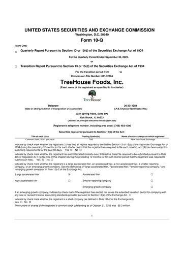 Vorschaubild TreeHouse Foods
 10-Q Quartalsbericht 2023 