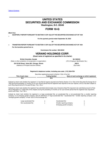Vorschaubild Verano Holdings 10-Q Quartalsbericht 2023 