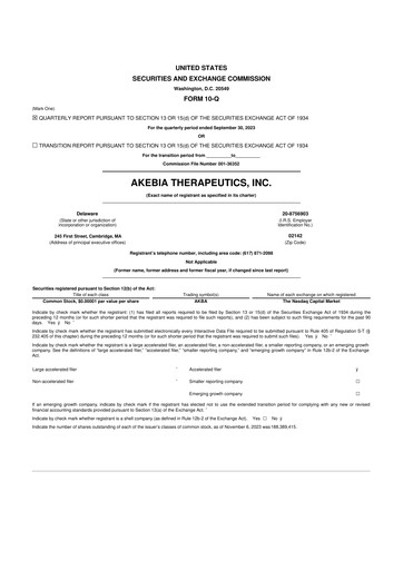 Thumbnail Akebia Therapeutics 10-Q Quarterly Report FY2023 