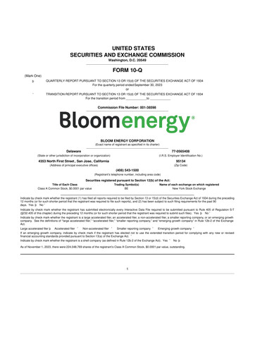 Miniature Bloom Energy
 10-Q Rapport trimestriel 2023 