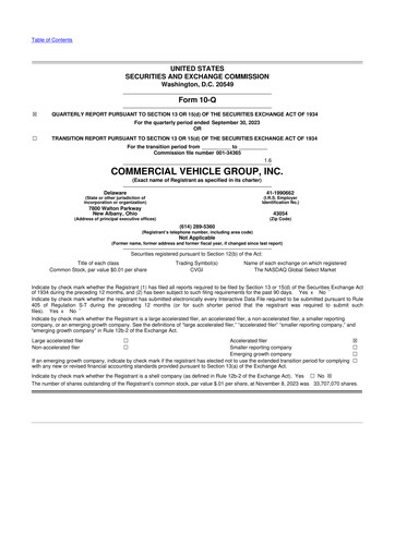 Vorschaubild Commercial Vehicle Group (CVG) 10-Q Quartalsbericht 2023 