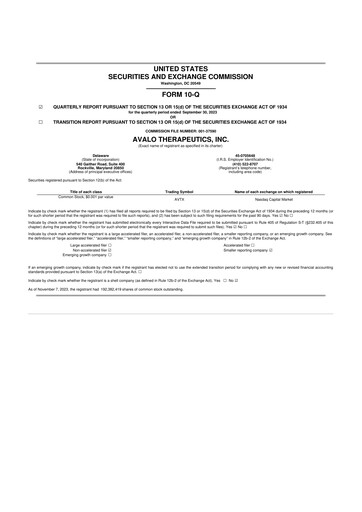 Thumbnail Avalo Therapeutics 10-Q Quarterly Report FY2023 
