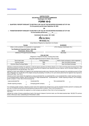 Vorschaubild RB Global
 10-Q Quartalsbericht 2023 