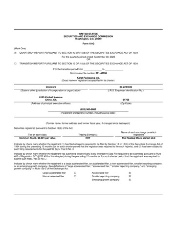 Thumbnail Karat Packaging 10-Q Quarterly Report FY2023 