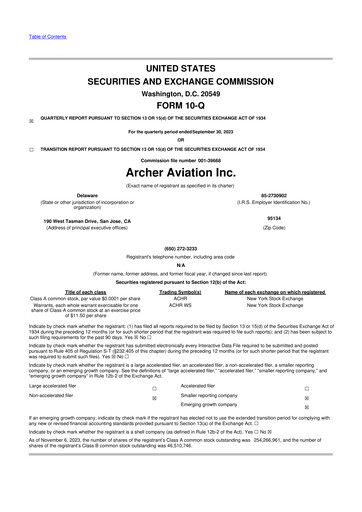 Thumbnail Archer Aviation 10-Q Quarterly Report FY2023 