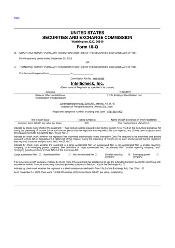 Miniature Intellicheck 10-Q Rapport trimestriel 2023 