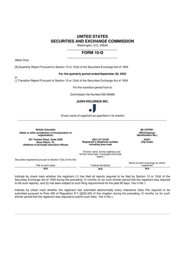 Thumbnail Jushi Holdings 10-Q Quarterly Report FY2023 