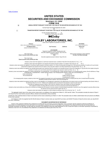 Miniature Dolby 10-K Rapport annuel 2023