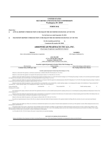 Thumbnail Arrowhead Pharmaceuticals
 10-K Annual Report 2023