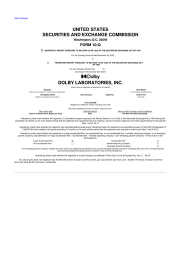 Thumbnail Dolby 10-Q Quarterly Report FY2024 