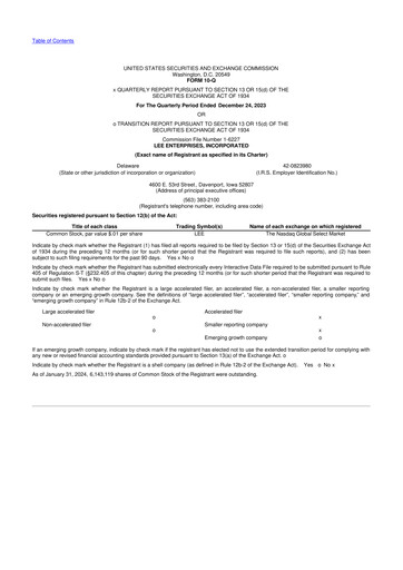 Thumbnail Lee Enterprises
 10-Q Quarterly Report FY2024 