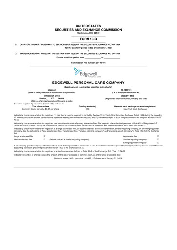 Thumbnail Edgewell Personal Care
 10-Q Quarterly Report FY2024 