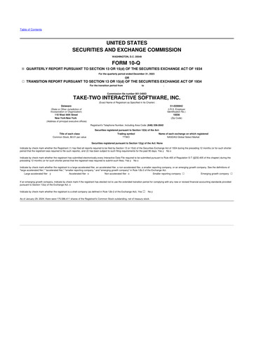 Miniature Take-Two Interactive
 10-Q Rapport trimestriel 2024 