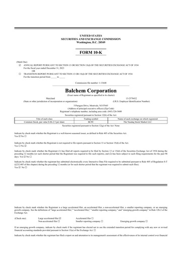 Thumbnail Balchem 10-K Annual Report 2023