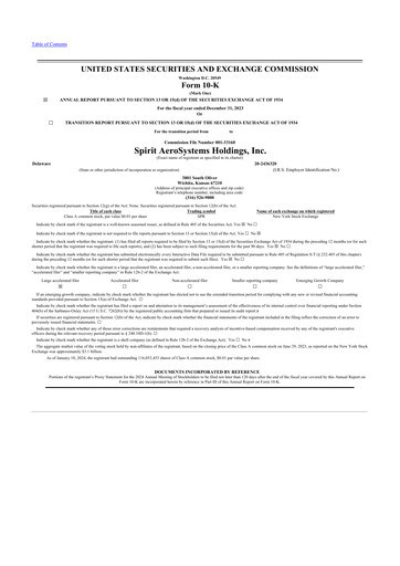 Thumbnail Spirit AeroSystems 10-K Annual Report 2023