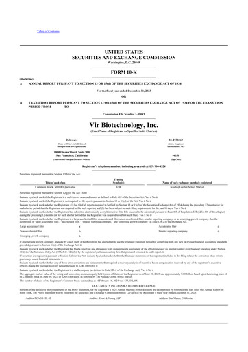 Miniature Vir Biotechnology
 10-K Rapport annuel 2023