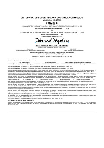 Thumbnail Howard Hughes Holdings
 10-K Annual Report 2023