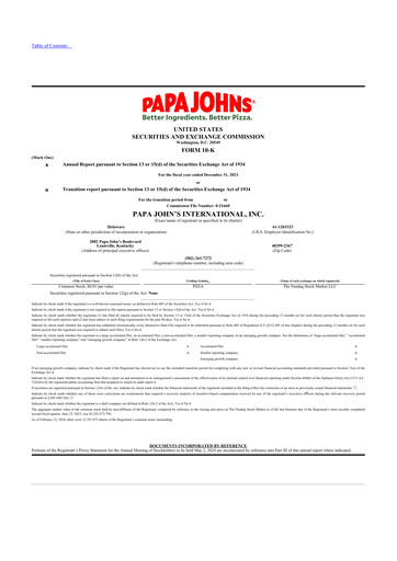 Thumbnail Papa John's Pizza
 10-K Annual Report 2023