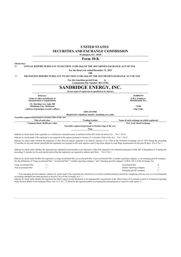 Thumbnail SandRidge Energy
 10-K Annual Report 2023