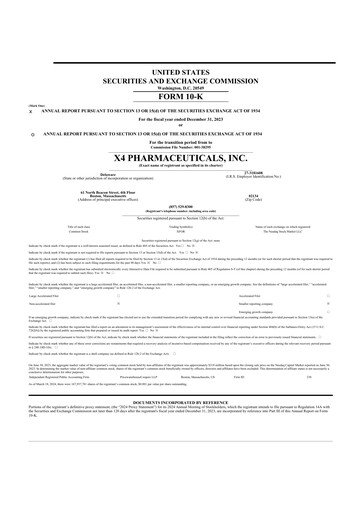 Thumbnail X4 Pharmaceuticals
 10-K Annual Report 2023