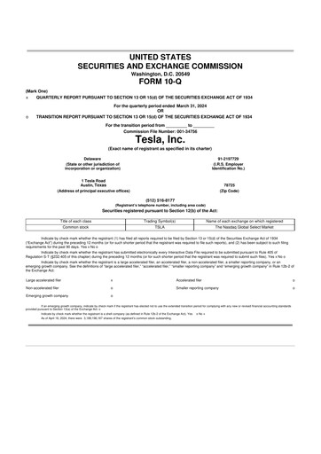 Miniature Tesla 10-Q Rapport trimestriel 2024 
