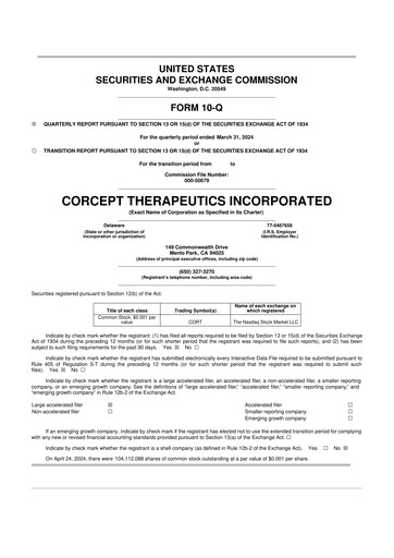 Thumbnail Corcept Therapeutics
 10-Q Quarterly Report FY2024 