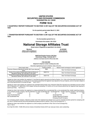 Miniature National Storage Affiliates Trust
 10-Q Rapport trimestriel 2024 