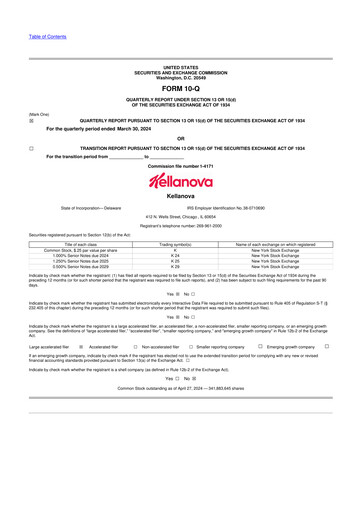 Thumbnail Kellanova 
 (Kellogg's) 10-Q Quarterly Report FY2024 