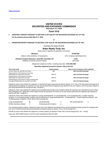 Vorschaubild Arbor Realty Trust
 10-Q Quartalsbericht 2024 